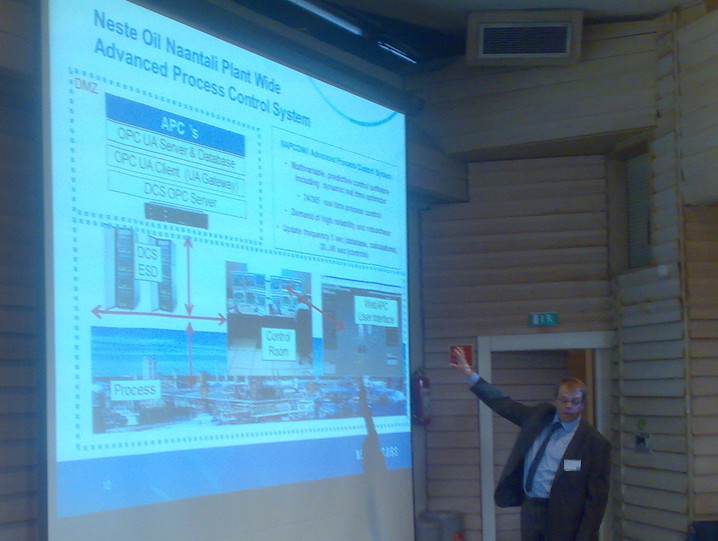 Keijo Yli-Opas presenting OPC UA based NAPCON at Naantali refinery